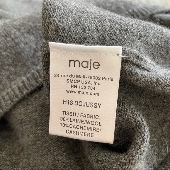 Maje Gray Dojussy Wool Cashmere Zip Cuff Crew Neck Long Sleeve Sweater Size 1/S - Picture 8 of 10